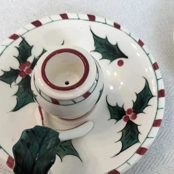 Vintage Set of 2 Lefton hand decorated holly berry candlestick holders - Picture 5 of 5